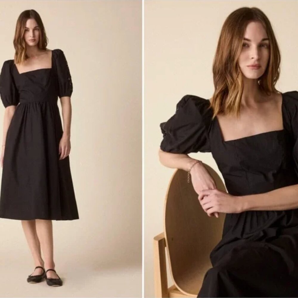 NWT - St. Roche‎ Black Vista Dress Puff Sleeves 4, 8, 10 NEW Midi